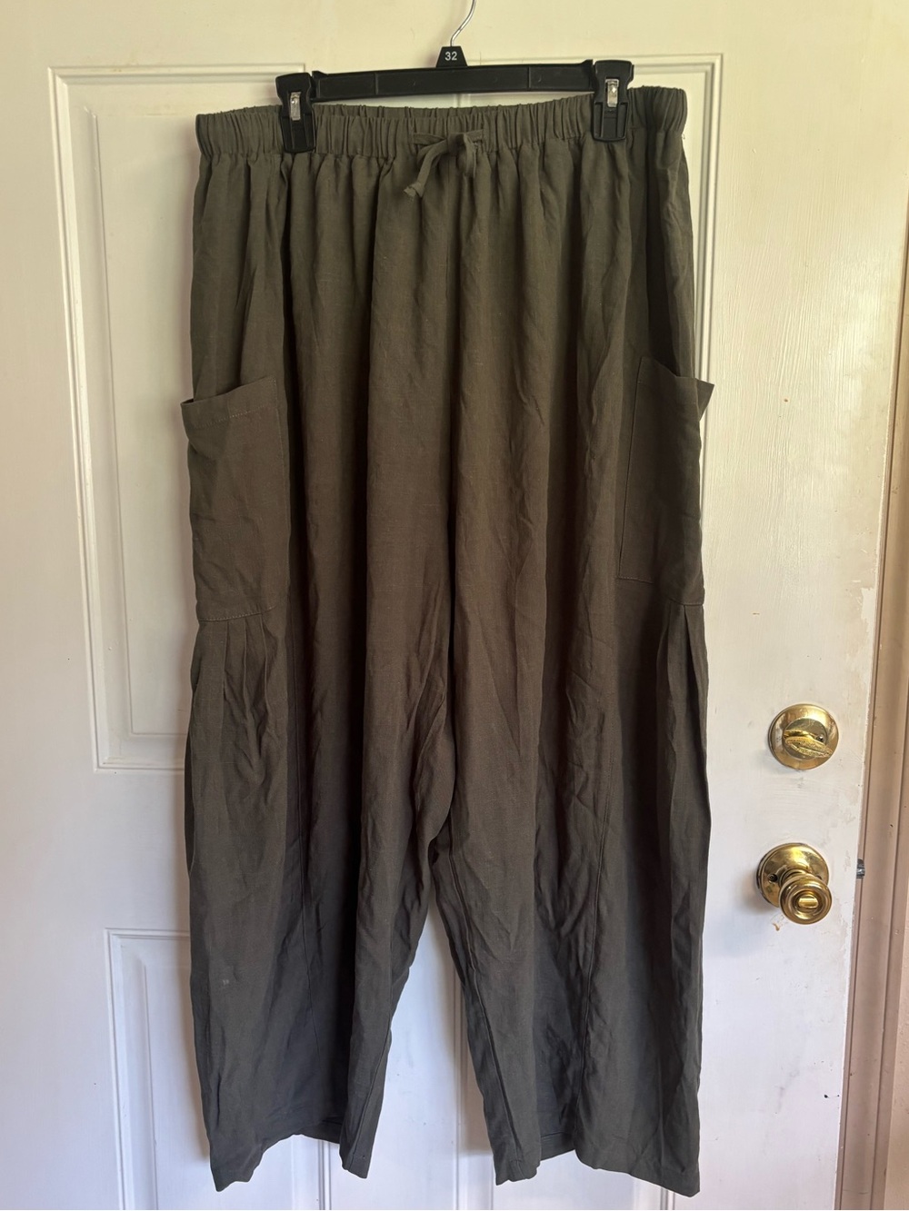 NWT XL TARSE  Green Linen Wide Leg Palazzo Harem Pants with Pockets.  Retail 34